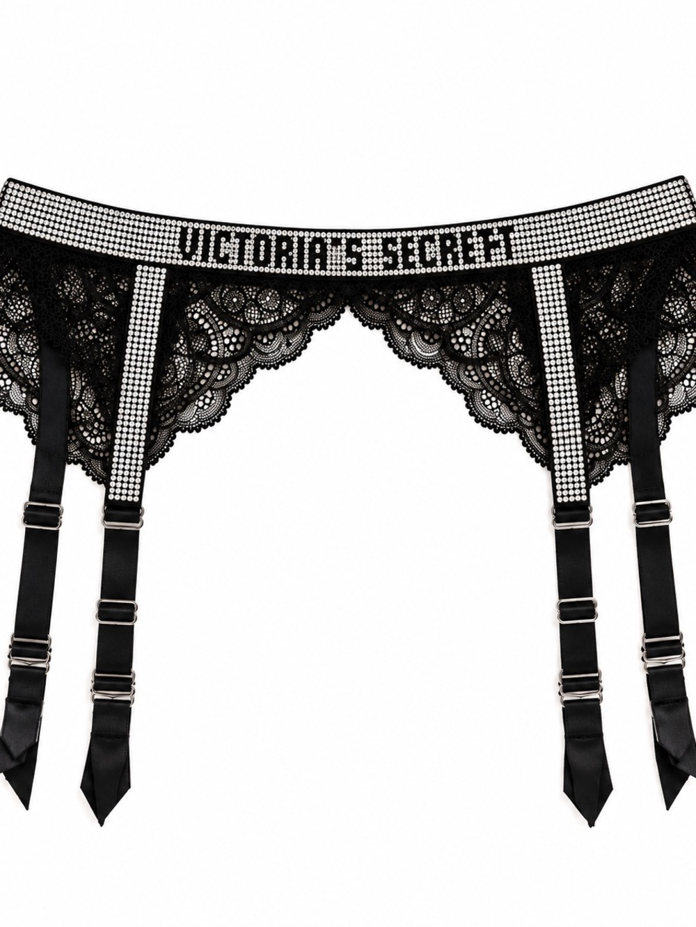 Victoria's Secret Black Lace Crystal-Trim Garter Belt